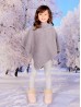 Kids Soft Faux Fur Poncho W/  Tile Pattern and Faux Fur Neckline (3-7 Years Old) 